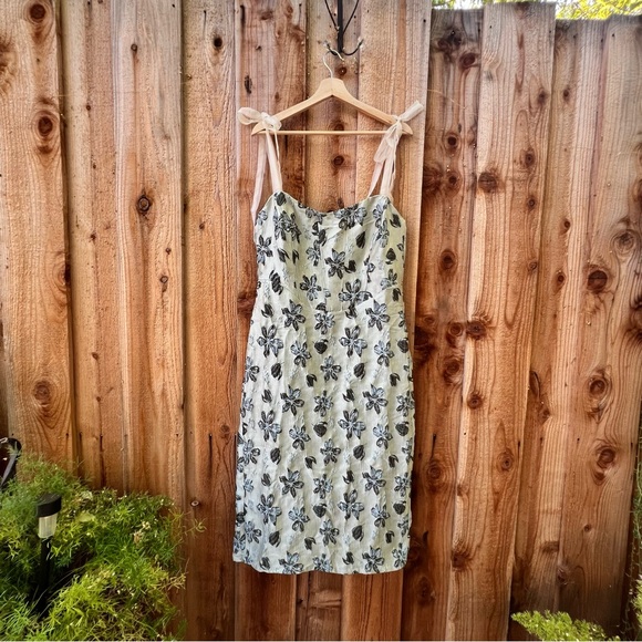 Sage and Blue Green Floral Jacquard Tie-Strap Midi Dress 🌿 - Picture 7 of 10